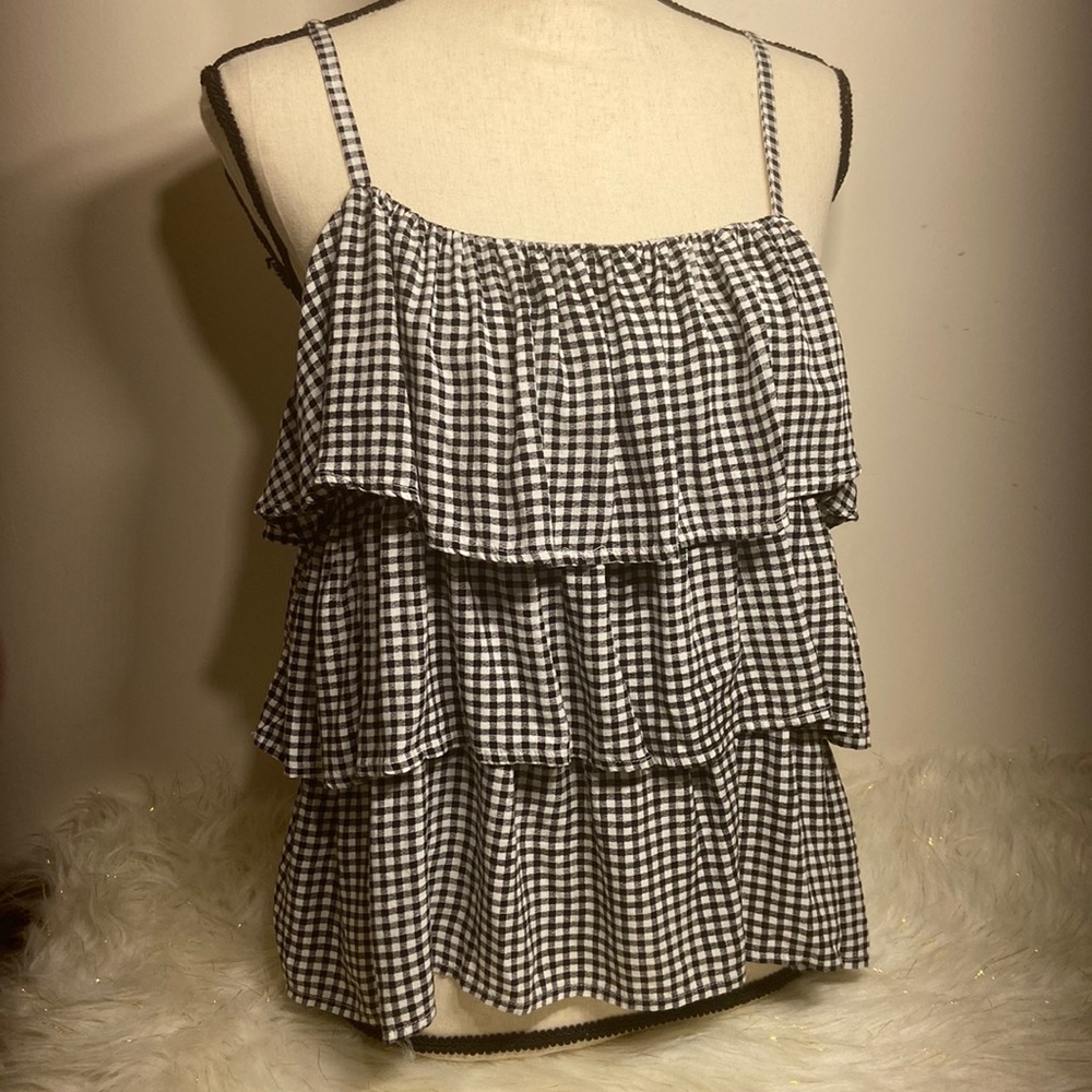 The native one ruffle gingham top large